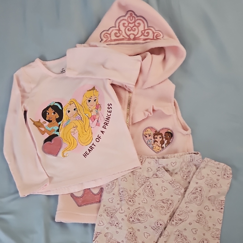 Pink Princess Vest, Long Sleeve Shirt And Leggings Set